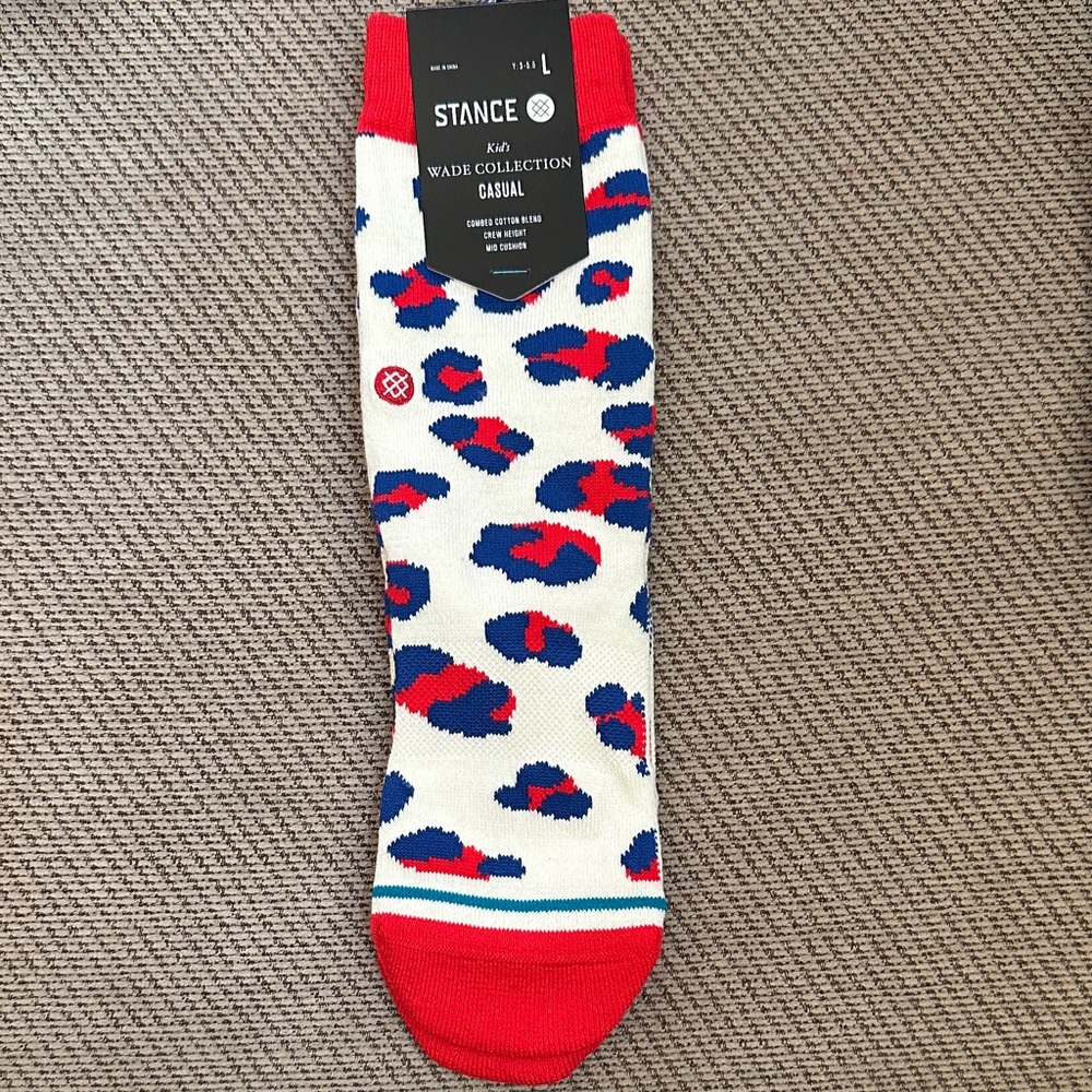 Stance Red and Blue Leopard Print Socks- Youth Large